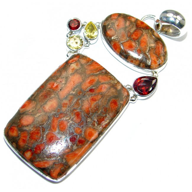 Great Orange Copper vains Turquoise Sterling Silver Pendant
