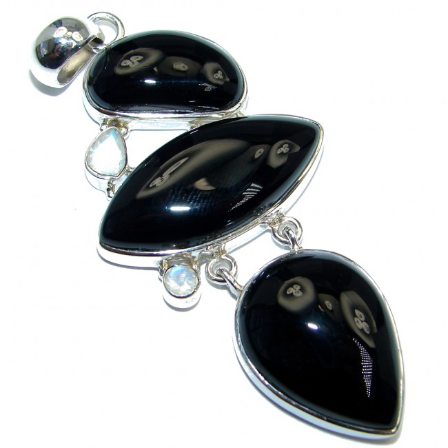 Amazing Black Onyx Moonstone Sterling Silver handmade Pendant