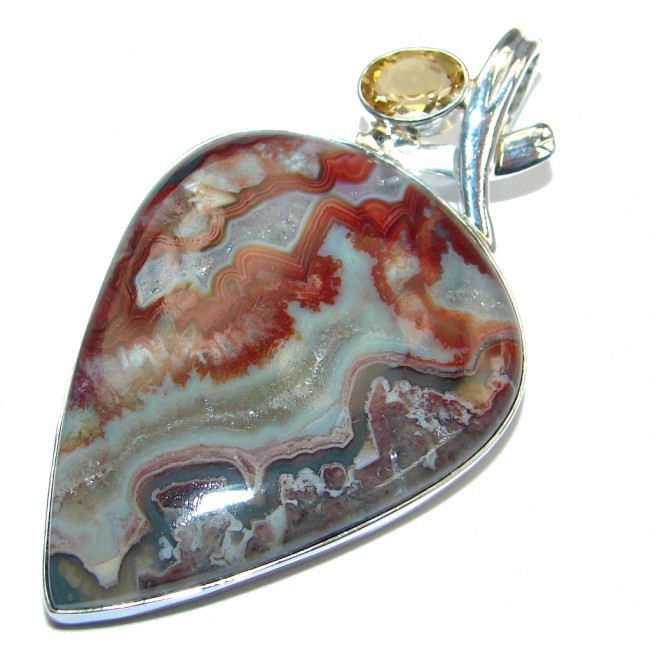 Large genuine Crazy Lace Agate Citrine Sterling Silver pendant
