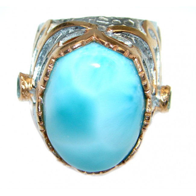 Genuine Larimar Oxidized Rose Gold plated over Sterling Silver handmade Ring size 7