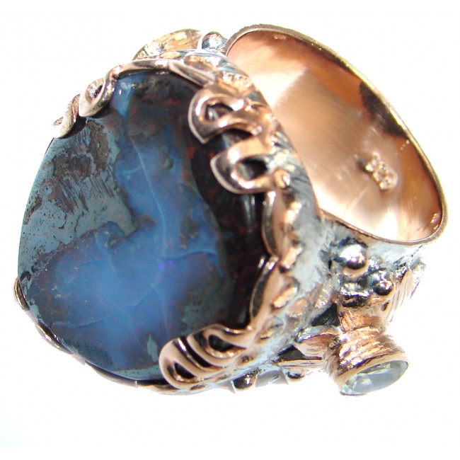 Royal Design Australian Boulder Opal Rose Gold plated over Sterling Silver handcrafted ring size 7 1/2