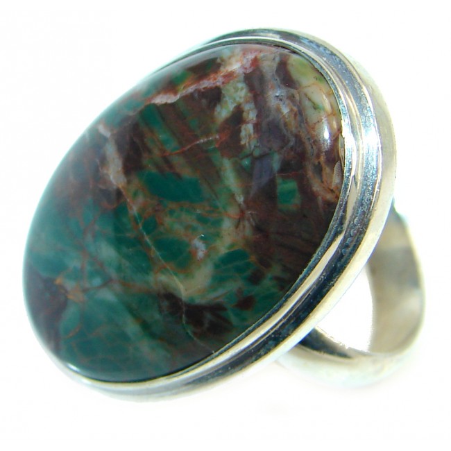 Natural Beauty Green Peruvian Opal Sterling Silver ring size adjustable