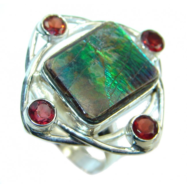 Authentic Canadian Fire Ammolite Sterling Silver ring size 7