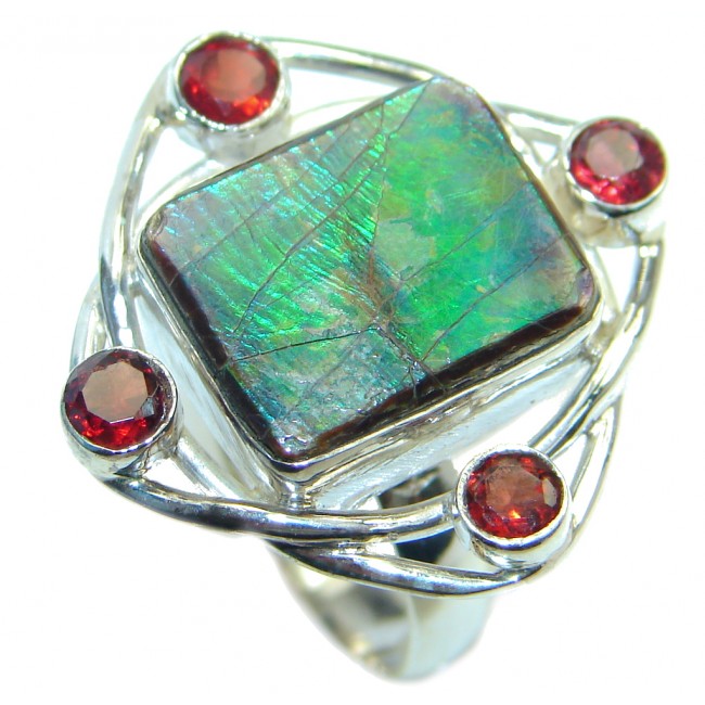 Authentic Canadian Fire Ammolite Sterling Silver ring size 7