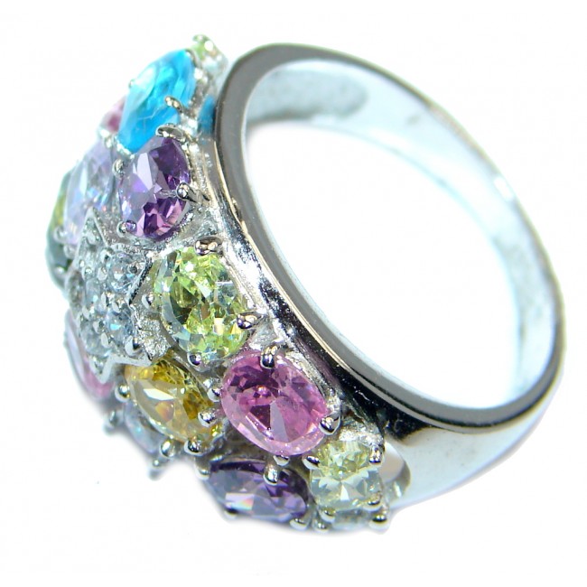 Very Fancy Flower Cubic Zirconia Sterling Silver Coctail ring s. 8