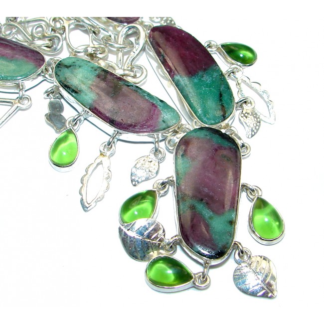 Fantastic quality Ruby in Zoisite Peridot Sterling Silver handmade Necklace