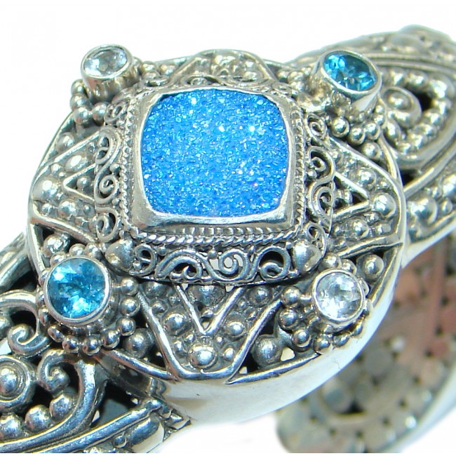 Huge Genuine Baby Blue Moon Drusy Sterling Silver handmade Cuff/Bracelet