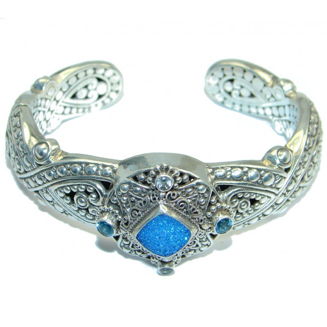 Huge Genuine Baby Blue Moon Drusy Sterling Silver handmade Cuff/Bracelet