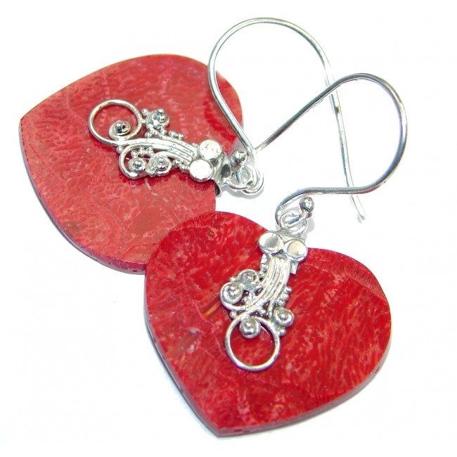 Chunky Red Fossilized Coral Sterling Silver handmade earrings
