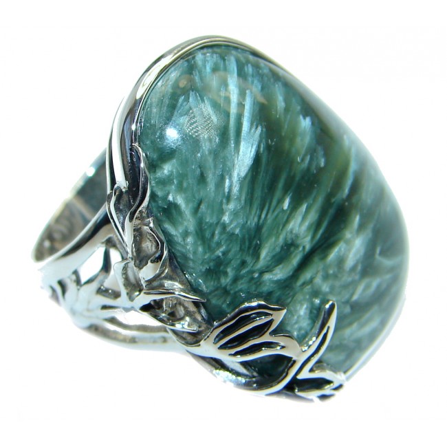 Huge AAA quality Green Seraphinite Sterling Silver Ring size adjustable