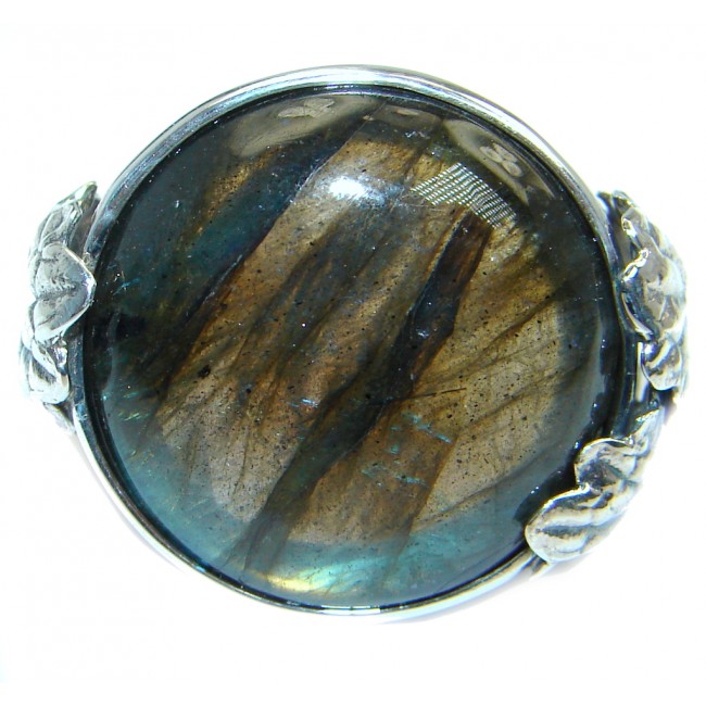 Beautiful Fire Labradorite Oxidized Sterling Silver Ring size 9