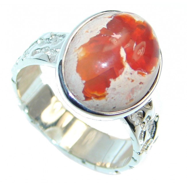 Mexican Fire Opal Oxidized Sterling Silver handmade Ring size 8