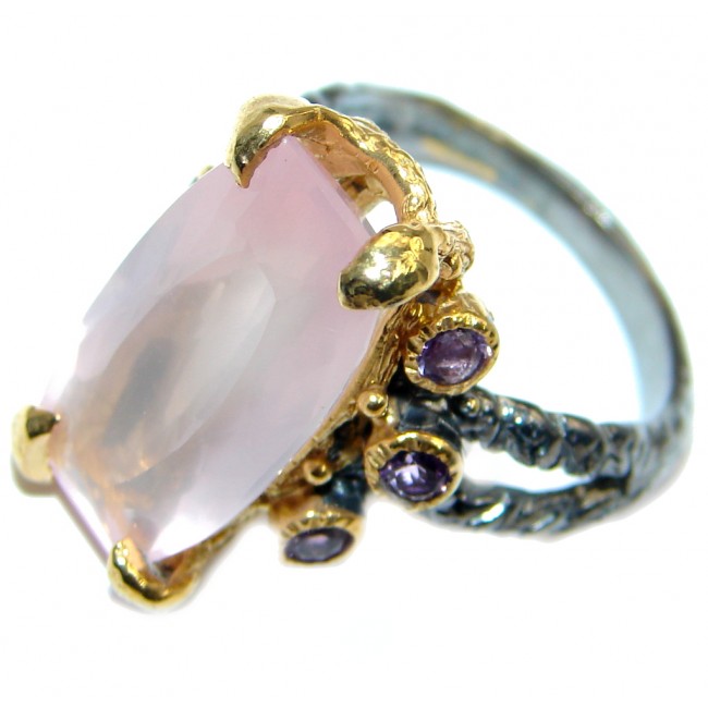 Real Beauty Rose Quartz Gold plated over Sterling Silver handmade Ring size 7 3/4
