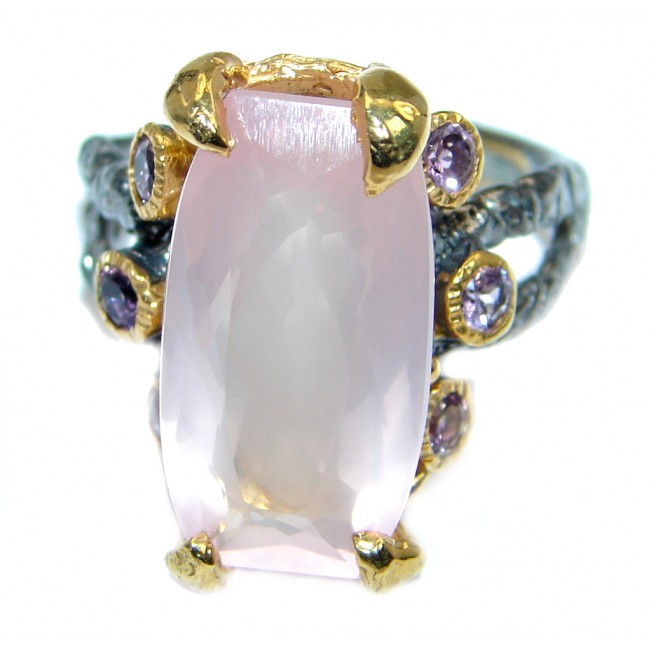 Real Beauty Rose Quartz Gold plated over Sterling Silver handmade Ring size 7 3/4