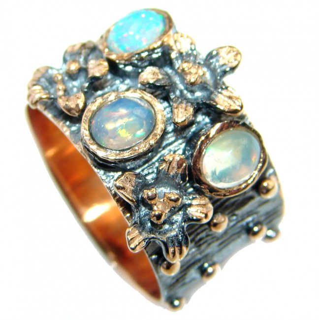 Genuine Ethiopian Opal Rose Gold Rhodium plated over Sterling Silver ring s. 7 1/4
