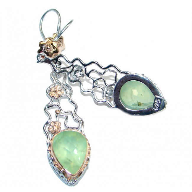 Authentic Moss Prehnite Rose Gold Rhodium plated over Sterling Silver earrings