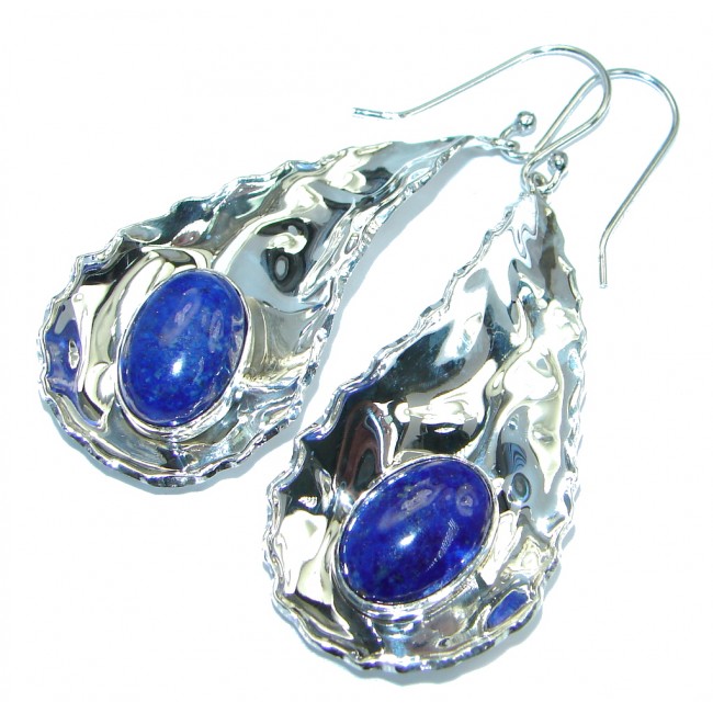 Perfect Blue Lapis Lazuli hammered Sterling Silver handmade earrings