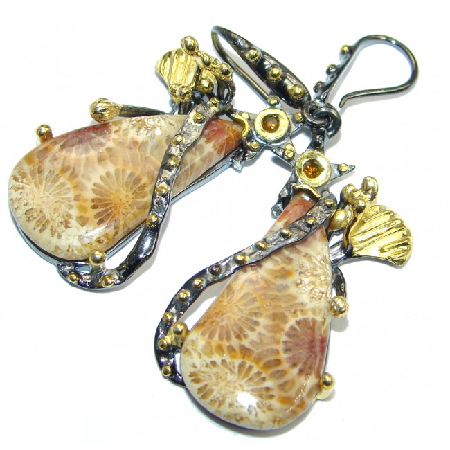 Genuine Fossilized Coral Gold plated over Sterling Silver earrings