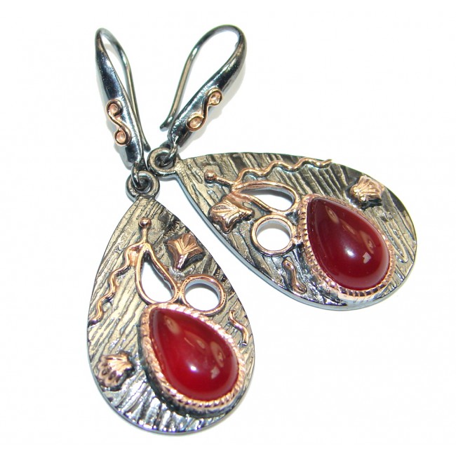 Orange Carnelian Rose Gold plated over Sterling Silver handmade earrings