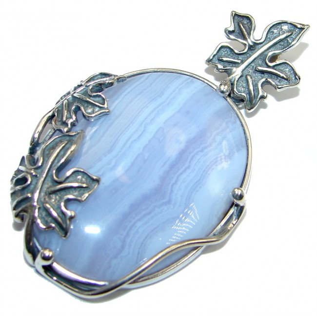 Unique Light Blue Lace Agate Handmade Sterling Silver Pendant