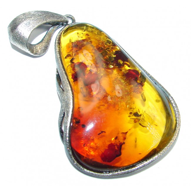 Huge Natural Baltic Amber Oxidized Sterling Silver handcrafted Pendant