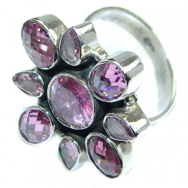 Ultra Fancy Pink Cubic Zirconia Sterling Silver Coctail ring s. 9 1/4