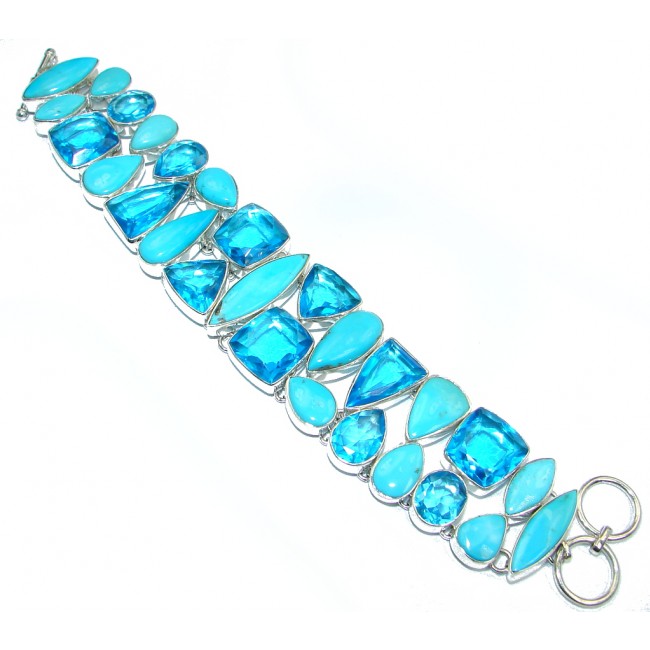 Blue Abundance Genuine Sleeping Beauty Quartz Sterling Silver handmade Bracelet