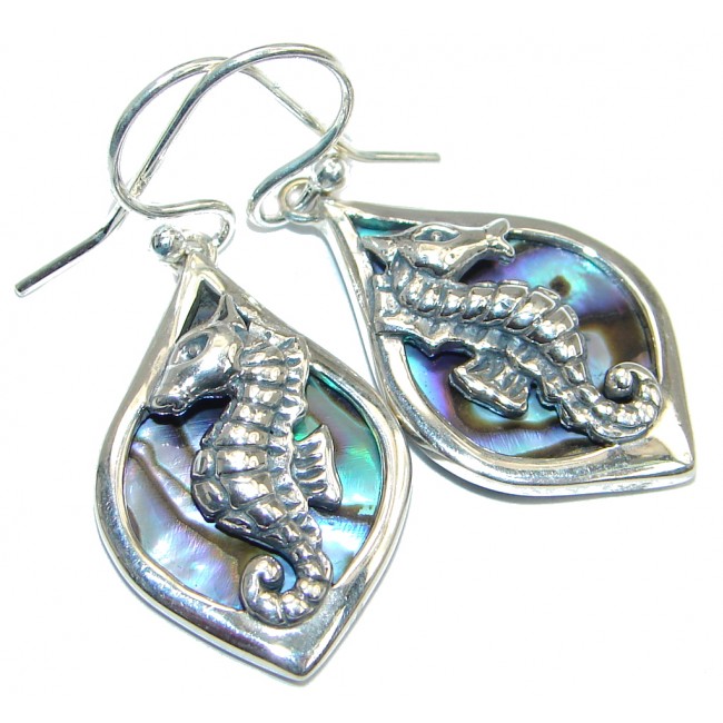 Seahorse Genuine Rainbow Abalone Sterling Silver handmade earrings