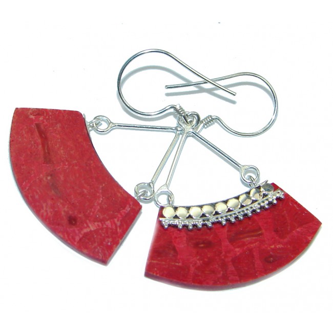 Red Fossilized Coral Granet Sterling Silver handmade earrings