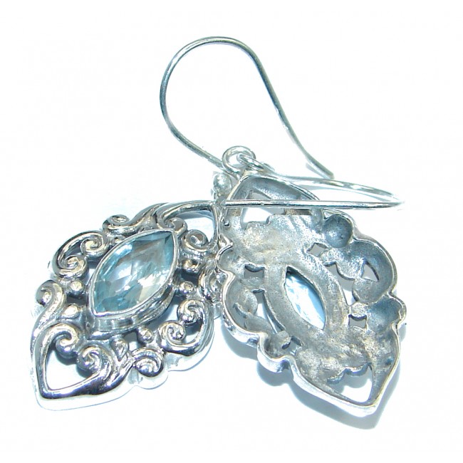 Deluxe genuine Swiss Blue Topaz Sterling Silver handmade earrings