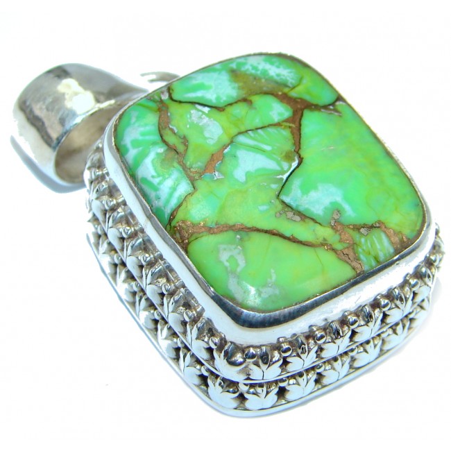 Huge Green Copper vains Turquoise Peridot Sterling Silver handmade Pendant