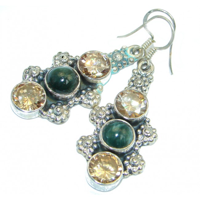Genuine Seraphinite CZ Sterling Silver handmade earrings