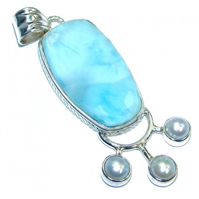 Authentic Beauty Larimar Pearls Sterling Silver handmade Pendant