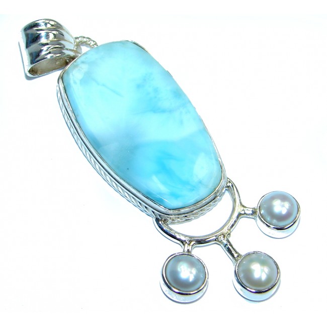 Authentic Beauty Larimar Pearls Sterling Silver handmade Pendant