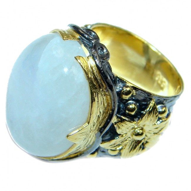 Huge Fire Moonstone Gold plated over Sterling Silver handmade ring size 7