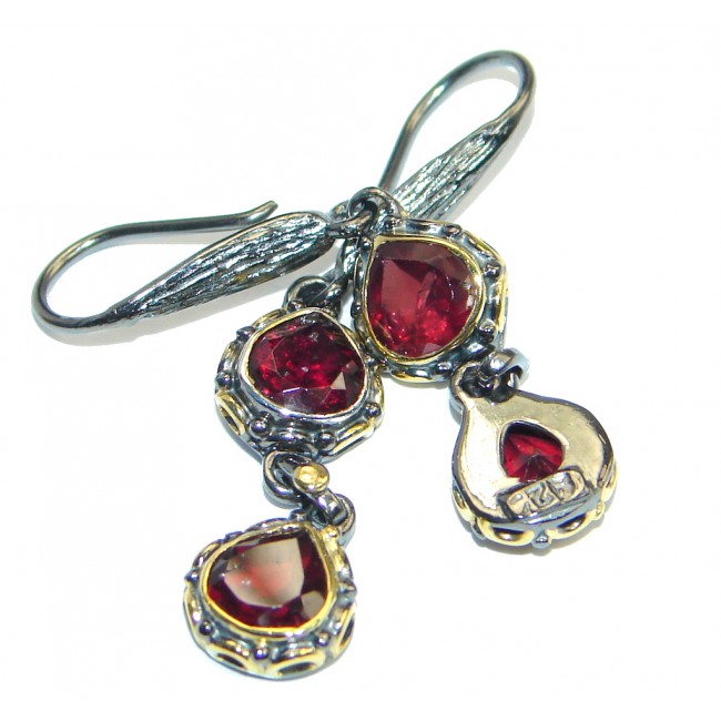 Unique NATURAL Garnet Gold plated over Sterling Silver handmade earrings