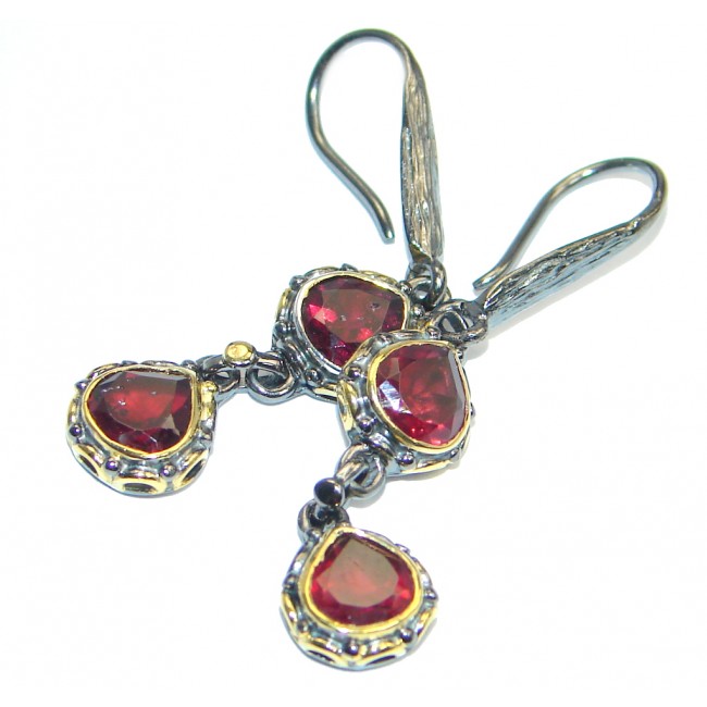 Unique NATURAL Garnet Gold plated over Sterling Silver handmade earrings