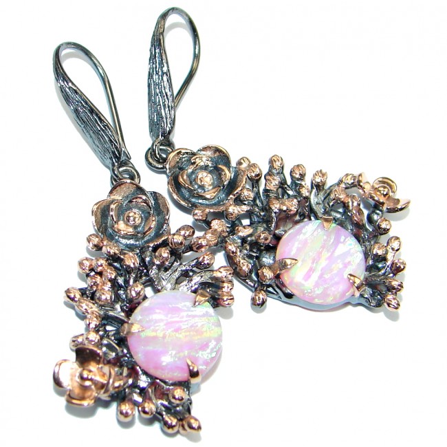 Pink Beauty Japanese Fire Opal Gold Rhodium Sterling Silver earrings