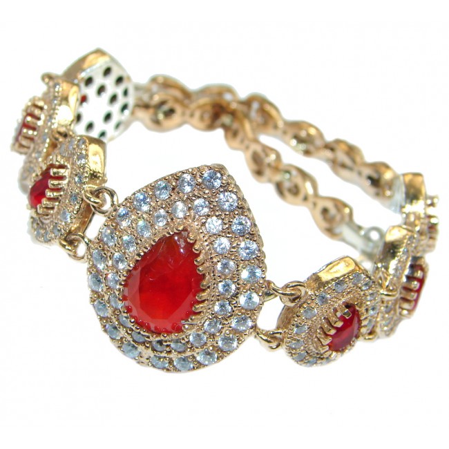 Victorian Style created Ruby & White Topaz Sterling Silver Bracelet