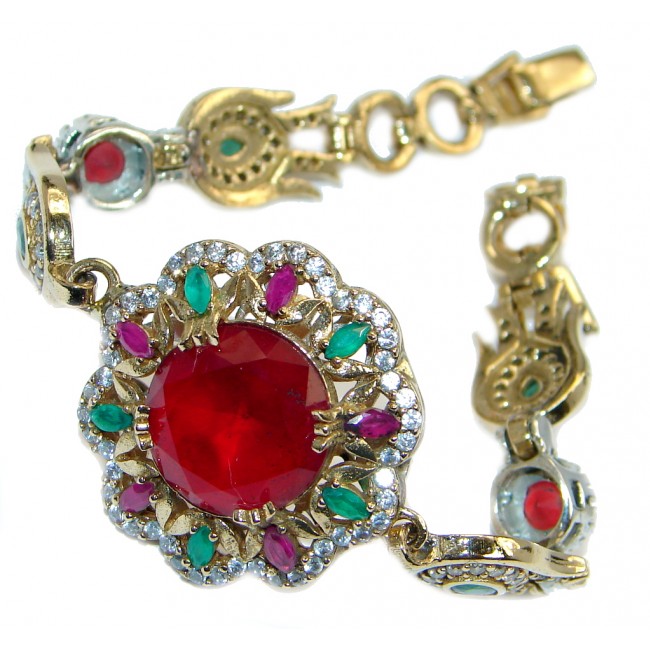 Flawless Passion Red created Ruby Gold Rhodium plated over Sterling Silver Bracelet
