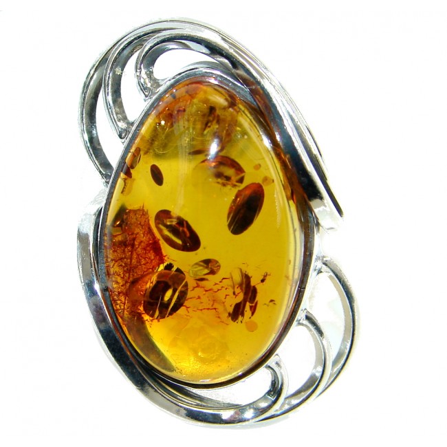 Chunky Genuine Baltic Polish Amber Sterling Silver handmade Ring size 7 1/4