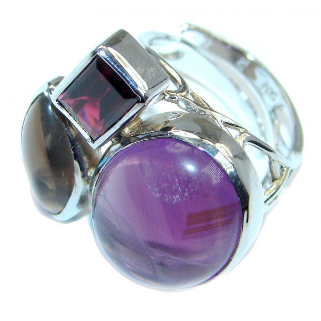 Purple Aura Amethyst Sterling Silver ring size 7 adjustable