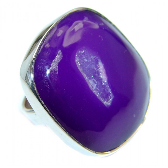 Exotic Purple Druzy Agate Sterling Silver handmade Ring s. 5