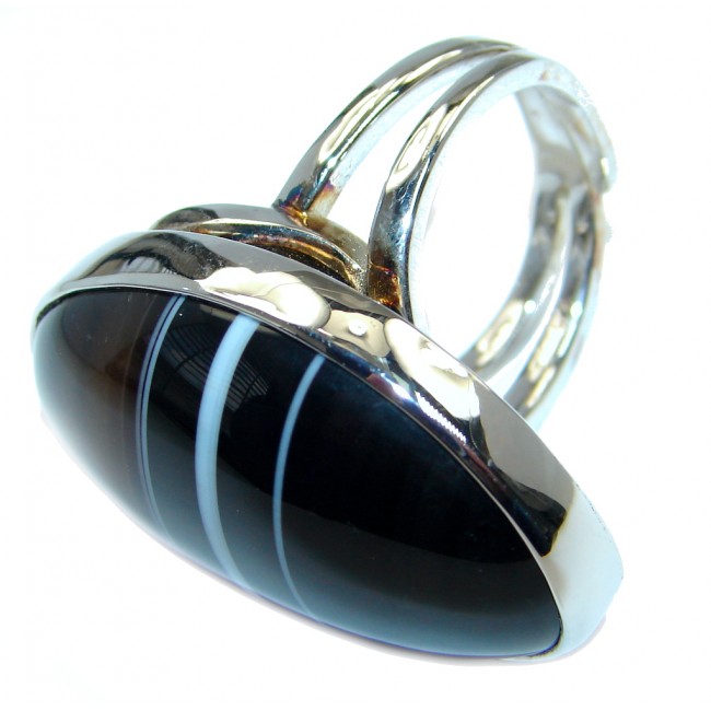 Huge AAA Black Onyx Sterling Silver handmade ring size 7 adjustable