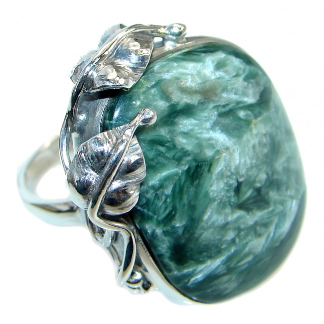 Huge AAA quality Green Seraphinite Sterling Silver Ring size 7 1/4 adjustable