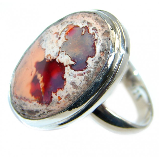 Mexican Fire Opal Oxidized Sterling Silver handmade Ring size 8 1/4 adjustable
