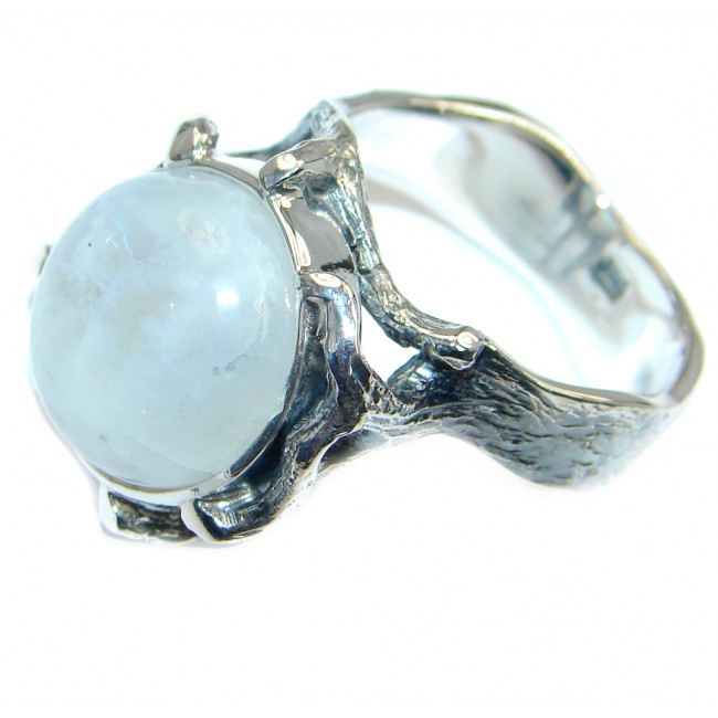 Fire Moonstone Oxidized Sterling Silver handmade ring size 9