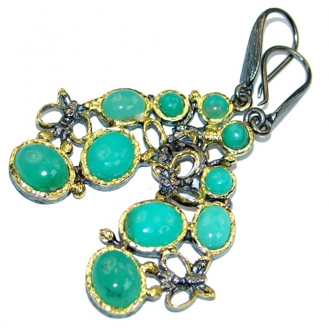 Genuine Green Chrysophrase Gold plated over Sterling Silver handmade earrings