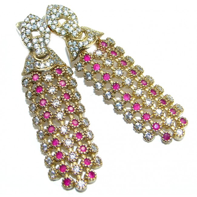 Long! Victorian Style Ruby Sterling Silver handmade stud earrings