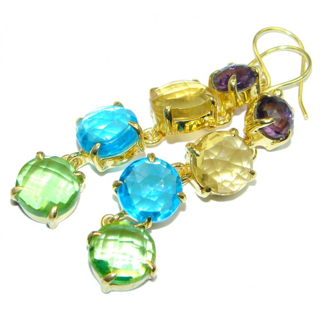 Luxury Multicolor simulated Gemstones Gold lated over Sterling Silver handcrafted earrings